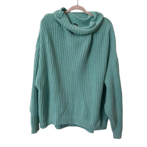 FREE PEOPLE Swim Too Deep Oversized Turtleneck Sweater Aqua Small - Picture 2 of 6